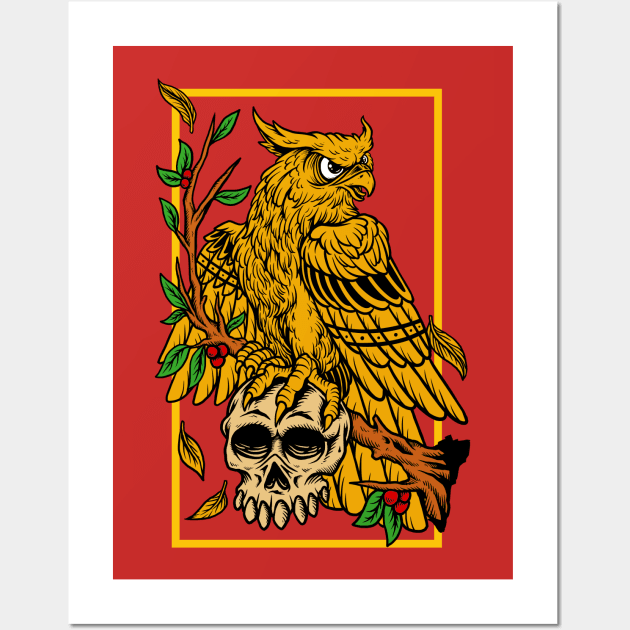 eagle skull hand drawn illustration Wall Art by Mako Design 